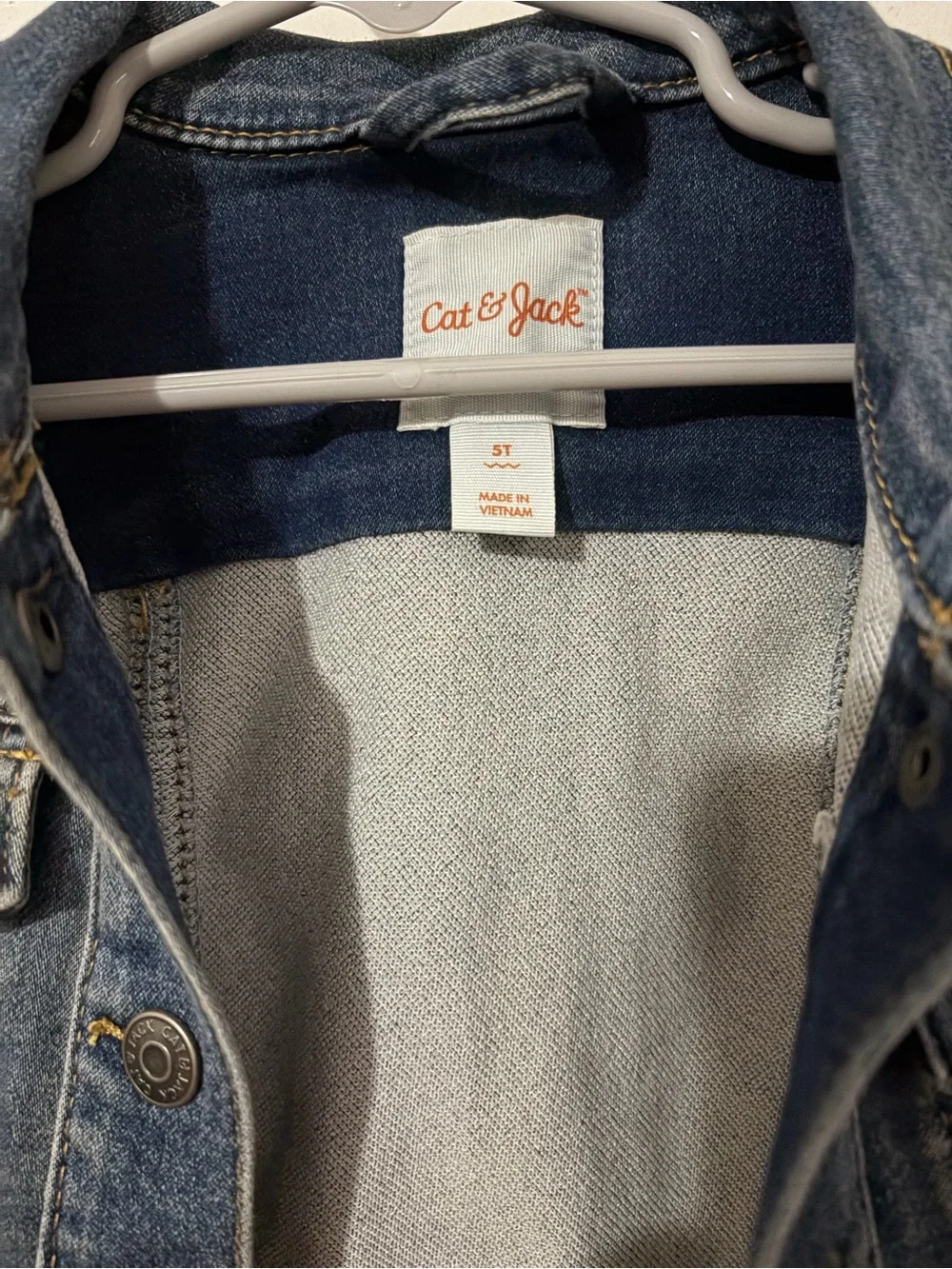 Custom Cat & Jack Kids' Dark Blue Denim Jacket with fringe on back 5T
